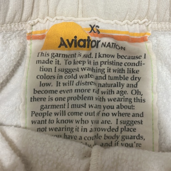 Aviator Nation Cream Sweatpants Elastic Waistband Drawstring Womens XS EUC - Picture 4 of 12